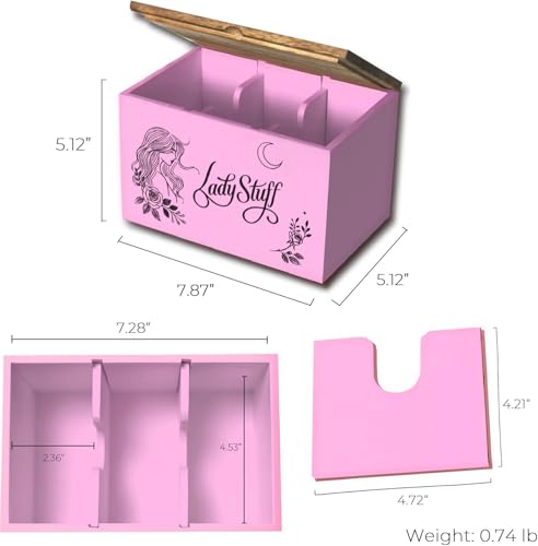 Tampon Holder for Bathroom Tampon Storage Feminine Product Organizer Pad and Tampon Organizer Tampon Container Lady Stuff Box Wood Bathroom Accessories Gift for Woman Girl, Pink - color: Rose-Pink