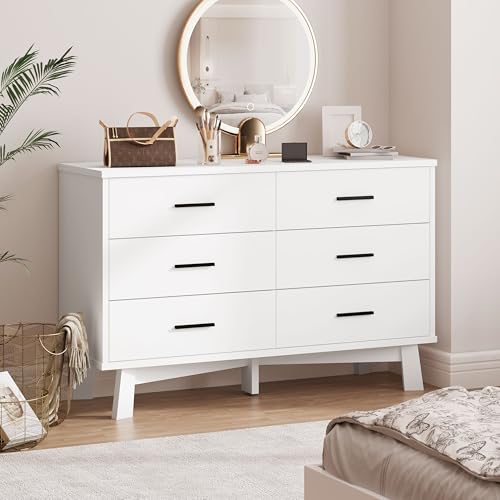 Xixini Dresser for Bedroom, 6 Drawer Wide Modern Chest of Drawers with X-Shaped Sturdy Base, Wood Double Dresser Closet Clothes Storage Organizer, Wooden TV Stand for Living Room, Hallway, White - color: White, size: 15.6"D x 47.2"W x 29.5"H (6 Drawers)