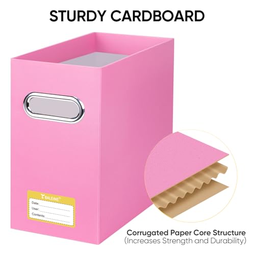 BALEINE File Organizer Box, Cardboard File Folder Organizer with Handle for Letter Size, Portable Collapsible Hanging Filing Box for Home Office Document Storage (4 Pack, Pink) - color: Pink, style: 4PK