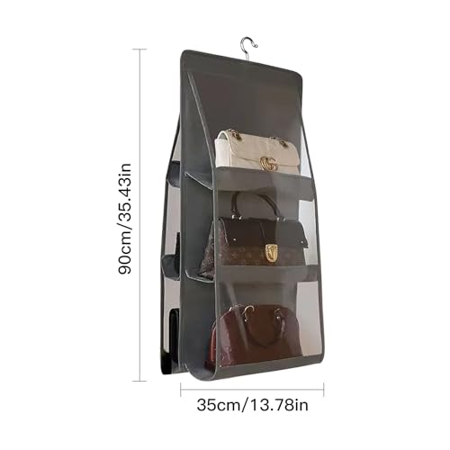 Space Saving Hanging Purse Organizer 6 Pockets Closet Wardrobe Handbag Pocketbook Storage - color: Grey, size: 2-Pack