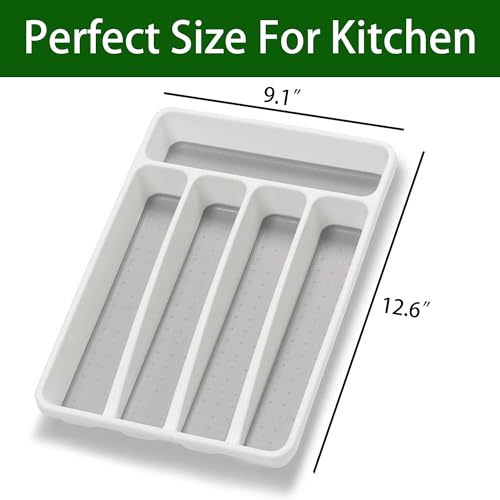 Loyareal Silverware Organizer Utenisl Organizer Holder Kitchen Drawer Organizer Plastic Silverware Tray for Drawer Flatware Organizer 5 Compartment White - color: White, size: 5 Slots