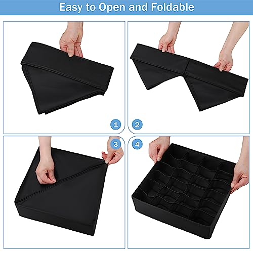 Foldable Storage Cubes Drawer Underwear Organizer Dividers， under Cabinet Organizer 24-Cell Fabric Storage Boxes for Lingerie,Socks,Ties （Black） - color: Black