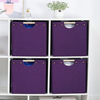 HOONEX Large Collapsible Storage Bins, Linen Fabric, Pack of 2, Storage Baskets with Wooden Carry Handles and Sturdy Heavy Cardboard, for Home, Office, Car, Nursery, Dark Purple - color: Dark Purple