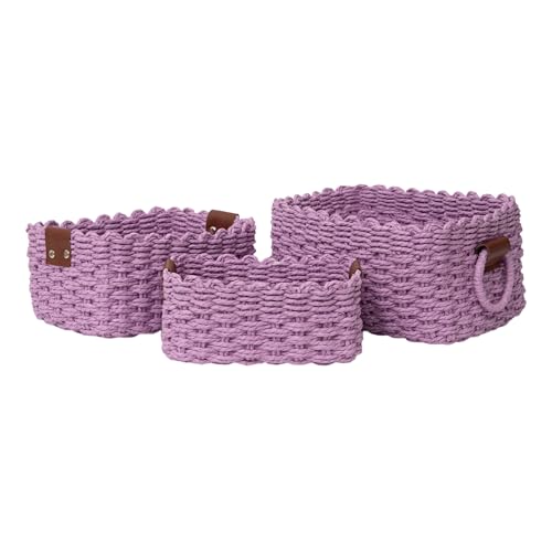 Small baskets for Organizing,Cute woven Storage basket with recycled paper rope for Shelves Bathroom,Little decorative basket,Set of 3 (Purple) - color: Purple