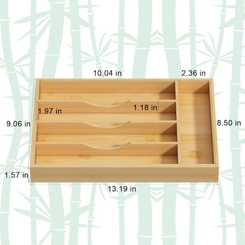 Bamboo Utensil Organizer for Kitchen Drawers, Utensil Tray and Cutlery Silverware Holder,Wood Drawer Dividers with 5 Slots - size: 5 Slots