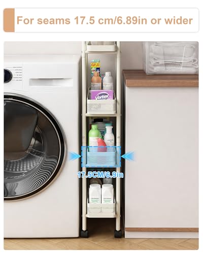 UMDONX Slim Storage Cart 4 Tier with Pull Out Basket Bathroom Organizer Rolling cart, Rolling Utility Cart Slide Out Organizer for Kitchen, Bathroom, Laundry White - color: White, size: 4 Tier