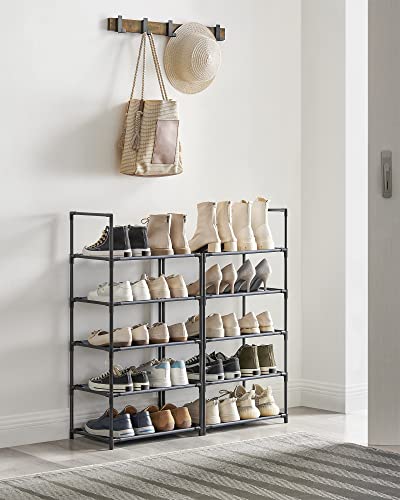SONGMICS Shoe Rack, 10-Tier Shoe Shelf, Shoe Storage Organizer, 11 x 17.7 x 68 Inches, Metal Frame, Non-Woven Fabric Shelves, for Entryway, Bedroom, Gray ULSH010G01 - color: Grey, size: 11"D x 17.7"W
