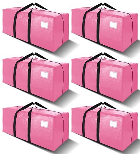 6 Pack Heavy Duty Extra Large Moving Bags W/Backpack Straps - Strong Handles & Zippers, Storage Totes For Space Saving, Fold Flat, Alternative to Box and Bin (40 gal, Pink) - color: Pink, size: 40 Gal - 6 Pack