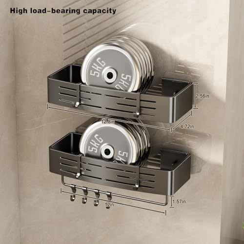 VOLPONE Adhesive Shower Caddy No Drilling Shower Shelves for Inside Shower Heavy Duty Bathroom Organizer Storage Rack with Towel Bar Hooks (2-Pack, Matte Gray) - style: Adhesive strip rectangle with towel bar 2 Tier Gray