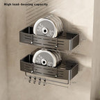 VOLPONE Adhesive Shower Caddy No Drilling Shower Shelves for Inside Shower Heavy Duty Bathroom Organizer Storage Rack with Towel Bar Hooks (2-Pack, Matte Gray) - style: Adhesive strip rectangle with towel bar 2 Tier Gray