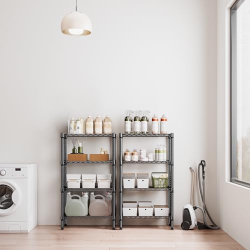 M MZG 1000 lbs 4 Tier Shelf Metal Storage Shelves Wire Rack Closet Organizers for Garage Kitchen Bathroom Laundry Black 11.8" D x 25.6" W x 45.5" H - color: Black, size: 4 tier, 11.8" D x 25.6" W x 45.5" H