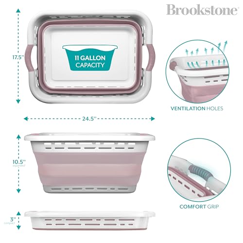 BROOKSTONE 11 GALLON XL 24" Collapsible Laundry Basket & Clothes Hamper, Comfort Non-Slip Handles, Modern Laundry Hamper with Space Saving Design, Portable Pop-Up Hamper, BPA FREE, Blush Pink, 1 Pack - color: Blush Pink, size: XL
