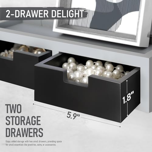 Rebee Vision Key Holder Wall Mount with Drawer Organizer: Mail Organizer for Wall with 6 Key Hooks and Wall Shelf - Apartment Essentials for Aesthetic Room Decor (Gray & Black) - color: Gray & Black, style: 2-Drawer