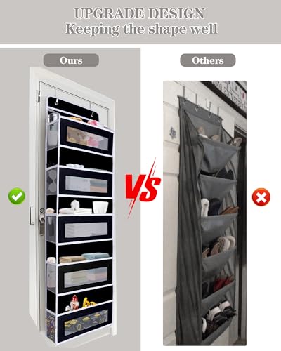 Over The Door Organizer, Reinforced Composite Fabric with Reinforced Stitching and Anti-Sag Structure, 44LB Capacity, 5 Large Pockets & 10 Mesh Pockets for Bathroom, Nursery & Laundry Room (Black) - color: Black