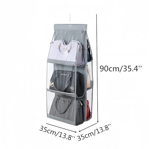 HAN SHENG 6 Pockets Clear Handbag & Purse Organizer Hanging Bag Storage - Space Saving Hanging Shelf for Closet, Wardrobe, Over Door (2 Pack, Grey) - color: Grey, size: 6 Pockets-2pcs
