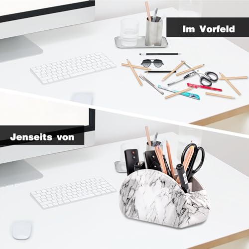 Remote Control Holders Organizer Box with 5 Compartment PU Leather Multi-functional Office Desk Storage Caddy Store Tv Remote for Media Player,Brush,Pencil,Glassees&Office Supplies (Marble) - color: Marble, size: S