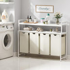 Lifewit Laundry Hamper 4 Section, 168L Pull out Laundry Clothes Basket Organizer with Large Top Shelf and 4 Removable Bags and Handles for Laundry Room Bedroom Bathroom, White with Shelves - color: White, style: Laundry hamper with shelves