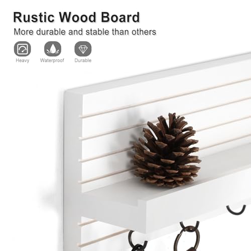 Lwenki Decorative Key Holder for Wall with Shelf, Entryway Shelf with Hooks Holds Leashes, Jackets and Glasses – Sturdy Wood Keyholder Entrance Hanger with Mounting Hardware (White, Medium) - color: White, size: Medium