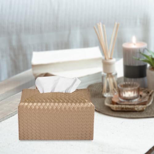 Tissue Box Cover PU Leather Tissue Holder Square Facial Tissue Case Facial Paper Organizer Dispenser for Bathroom, Vanity Countertop, Tabletop, Car, Rectangle, Gold - color: Gold, size: Rectangle