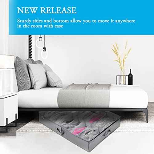 INAYA Under Bed Shoe Storage Organizer 2 Pack, Fits 32 Pairs, Large Underbed Shoe Box Storage Containers, Clear Foldable Shoes Organizer Under the Bed Sturdy Structure with Hard Bottom Support - size: 16+16 Cells (Hard Bottom Support)