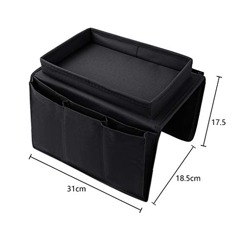 Durable Oxford Couch Sofa Armrest Organizer No-Slip Cloth Arm Chair Caddy Bedside Storage Pocket with Top Tray TV Remote Holder Bed Storage Bag for Cellphone Tablet Notepad Book Magazines DVD Glasses - color: Style-2:black