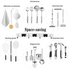 3 Racks and 4 Hooks Broom and Mop Holder Wall Mounted Garage Organizer Storage Tool Racks Stainless Steel Heavy Duty Hooks Self Adhesive Solid Non-slip Wall Hangers for Home Kitchen Garden Laundry - color: 3 Racks & 4 Hooks (Silver) - 1 Pack