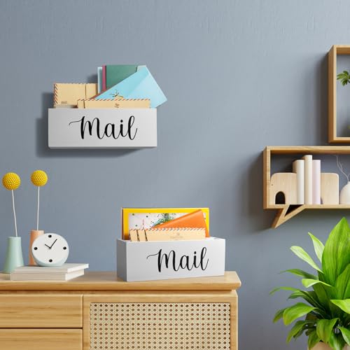 DRASTAR Mail Organizer, Mail Holder with 2 Slots, White Mail Basket for Wall Mount, Wooden Desk Mail Organizer, Envelope Holder for Home Office Decor - color: White, size: 2 Slots