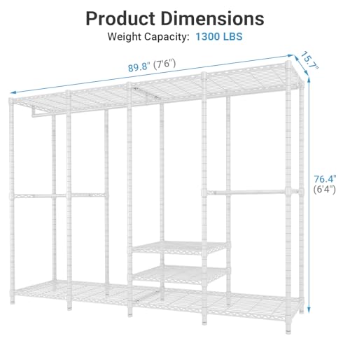 VIPEK V40 Plus Large Clothes Rack, 1300lbs Capacity Sturdy Metal Garment Rack, Clothing Rack with 6 Shelves & 4 Hang Rods, Adjustable Open Wardrobe Closet Organizer for Bedroom/Apartment/Retail, White - color: White, size: V40 Plus