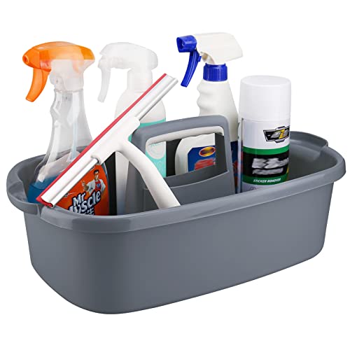 Cleaning Supplies Caddy, Household Tools Organizer with Handle, Large Plastic Bucket, Portable Shower Basket Tote, Gray - color: Gray, size: 1 Pack