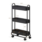 SunnyPoint Slim Rolling Storage Cart, 3 Tier Bathroom Storage Organizer Bathroom, Laundry Utility Cart (Black) - color: Black