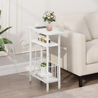 Vagusicc Narrow Side Table with Charging Station, Skinny Side End Table for Couch, 3-Tier Small End Tables for Small Spaces, 25.2" Tall Slim Nightstand Bedside Table for Living Room, Bedroom, White - color: White, style: With Plug