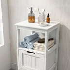 Casaphoria 2-Drawer Bathroom Floor Cabinet, Wooden Storage Organizer with Side Rack, Freestanding Stand Table for Bathroom, Hallway, White - size: 13"L×13"W×35.43"H
