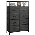 WLIVE Fabric Dresser for Bedroom with Open Shelves, Tall Dresser with 8 Drawers, Storage Tower with Fabric Bins, Chest of Drawers for Closet, Living Room, Hallway, Charcoal Black Wood Grain Print - color: Charcoal Black Wood Grain Print, style: Raised She