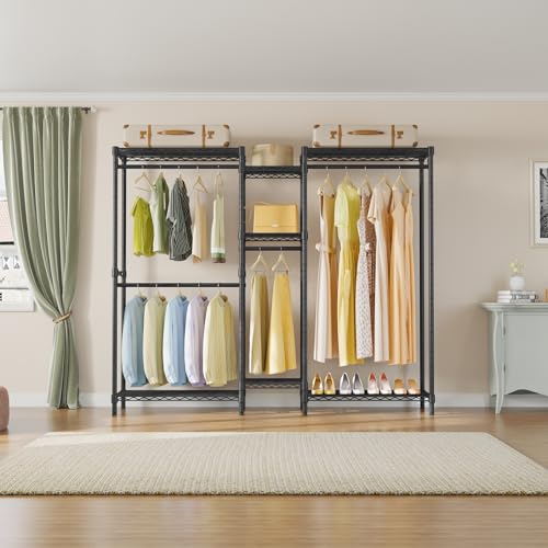 VIPEK Classic V6 Medium Heavy Duty Clothes Rack, 7-Tier Garment Rack with Adjustable Shelves, Portable Closet with 4 Hanging Rods, Space-Saving, 750lbs Capacity, 59.8" L x 14.6" W x 76.4" H, Black - color: Black, size: Classic V6 Medium