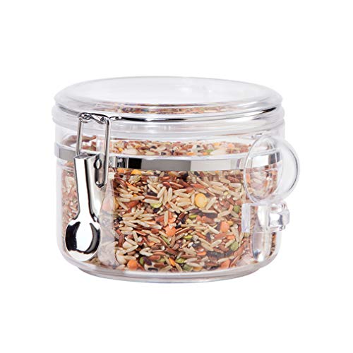 OGGI Clear Canister Airtight 28oz - Clamp Lid & Spoon - Airtight Food Storage Containers, Ideal for Kitchen & Pantry Storage of Bulk, Dry Food Including Flour, Sugar, Coffee, Rice, Tea, Spices & Herbs - size: 28 Fluid Ounces