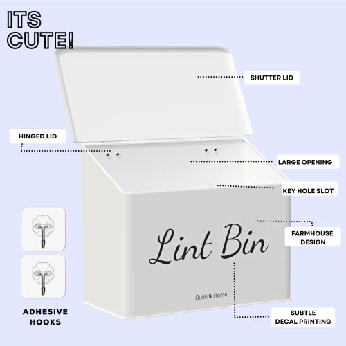 Metal Magnetic Lint Bin With Lid For Laundry Room Decor With Small Lint Holder Bin| Metal Box| Lint Holder Bins for Organzation (White, Small) - color: White