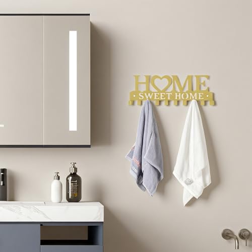 Key Holder Wall Mounted with Screws and Anchors, Gold Multifunctional Key Hanger with 10 Hooks, Entryway Front Door Kitchen Hallway Garage Office - color: Home-1 Gold