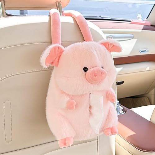Tissue Box Cover Plush Tissue Box Holder for Car, Home, Decorative Holder/Organizer for Bathroom Vanity Countertop, Nightstands, Office Desk-Fuzzy Pig - color: Fuzzy Pig