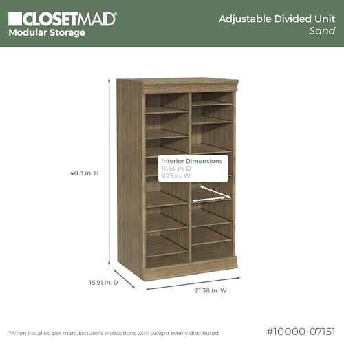 ClosetMaid Modular Adjustable Divided Storage Shelving Unit Organizer, 15.94-Inch D x 40.3-Inch H x 21.38-Inch W, Sand - color: Sand