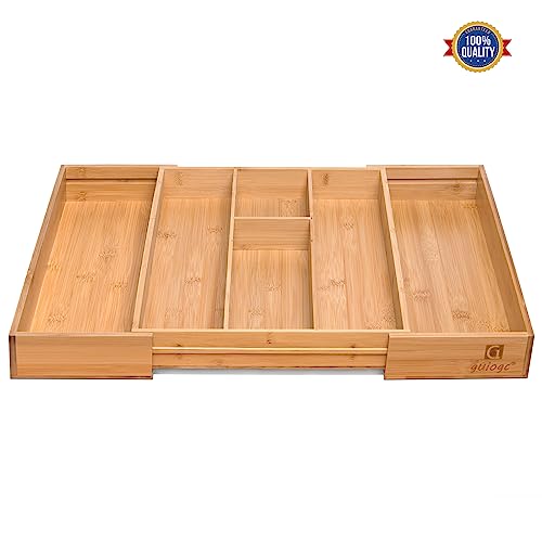 guiogc Bamboo Silverware Organizer, Expandable Kitchen Drawer Organizer and Utensil Organizer, Cutlery Tray with Drawer Dividers for Kitchen Utensils and Flatware, Bedroom, Living Room (Natural) - size: Two-sided pull
