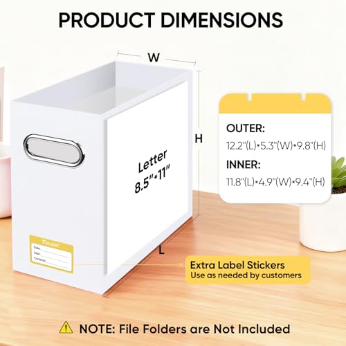 BALEINE File Organizer Box, Cardboard File Folder Organizer with Handle for Letter Size, Portable Collapsible Hanging Filing Box for Home Office Document Storage (2 Pack, White) - color: White, style: 2PK