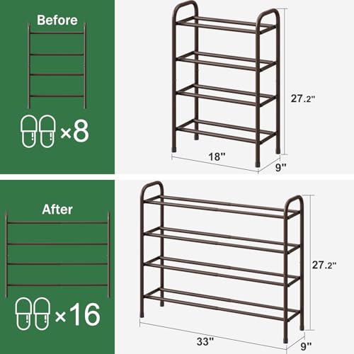 kiplant Metal Shoe Rack, Expandable Metal Shoe Rack for Closet, Entryway & Hallway (Brown, 4-Tier_Long) - color: Brown, size: 4-Tier_Long