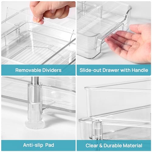 Vtopmart 4 Pack 2 Tier Bathroom Under Sink Organizers and Storage, Clear Kitchen Pantry Organization, Pull Out Medicine Cabinet Organizer with Movable Dividers - color: Transparent, size: S-Divided (4 Pack)
