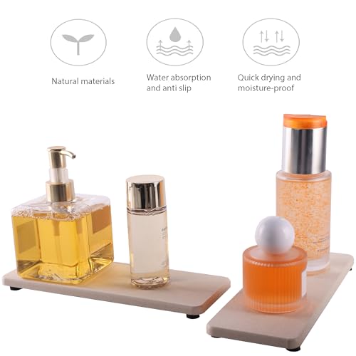 NiuYichee 2 Pcs Water Absorbing Stone Trays, Kitchen/Bathroom Sink Soap Dish, Diatomite Tray Used for Hand Soap & Cosmetic Bottles in The Modern Home, 3.15" W x 8.7" L, Light Gray - color: Light Gray, size: 8.7" x 3.15"