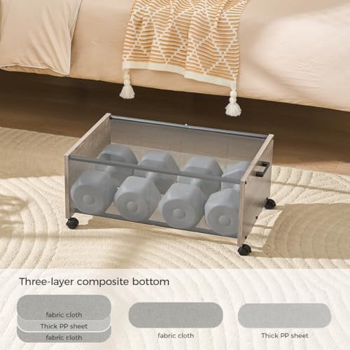 FOUCSSOMEI Under Bed Storage with Wheels, Bigger Size, Under Bed Drawers Heavy Duty, 2 Packs, Wooden Under Bed Storage Containers Organizer, Metal Frame, Patented Design - color: Grey, size: Quadruple Size