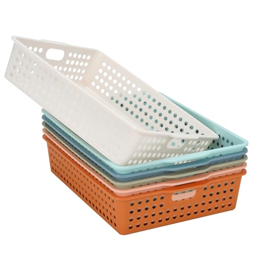 Modern 6-Pack Stackable Paper Trays with Handles, A4 Desktop Document Organizer for Classroom, Office, Homework Collection