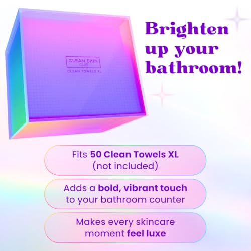 CLEAN SKIN CLUB Prism Box for Clean Towels XL – Acrylic Bathroom Storage Organizer, Holds 50 Disposable Face Towels, Dust-Proof Countertop Container with Lid for Skincare & Vanity Organization - color: Prism