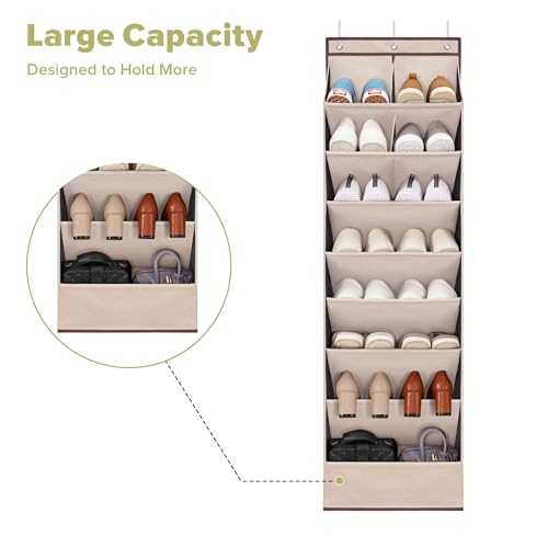 2 Pack Shoe Organizer with 6 Extra Large Pockets and 4 Large Pocket, Over the Door Sturdy Closet Storage Rack, Hanging Shoe Organizer for Shoes, Sneakers, Beige - color: Beige