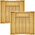 Bamboo Utensil Organizer for Kitchen Drawers, Utensil Tray and Cutlery Silverware Holder,Wood Drawer Dividers with 7 Slots（2 pack） - size: 7 Slot-Expandable（2 pack）