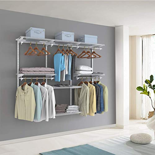 Tangkula 4 to 6 FT Custom Closet System, Wall Mounted With Hanging Rod, Metal Storage Organizer Rack Wardrobe With Shelves, Adjustable Kit for Bedroom - color: White, size: 4 to 6 FT